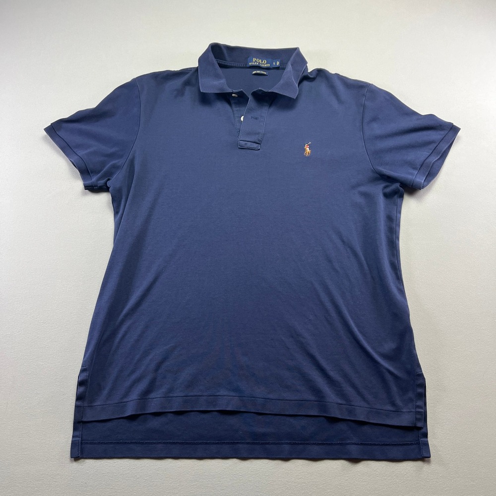 Polo Ralph Lauren Polo Shirt Mens Large Navy Blue Pima Soft Touch High Low Hem